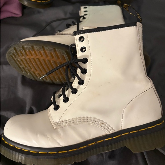 Dr. Martens Shoes - Dr. Martens White Leather Combat Boots